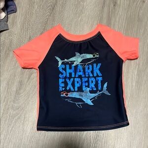 Kids Shark Expert Swim Shirt - Coral and Navy